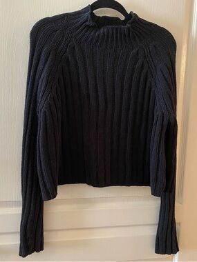 AE Outfitters Ribbed Mockneck Long sleeve Cropped Sweater in Black - L